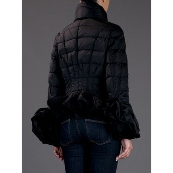 Moncler Donna Giù cappotto Fiore Hem Nero Presa M1148